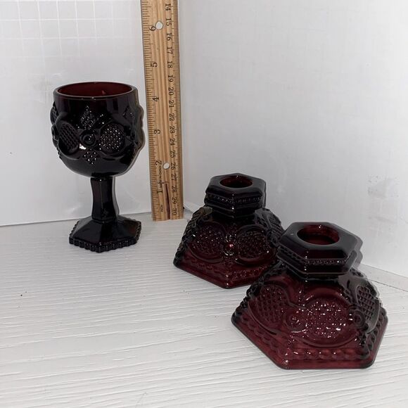 Avon Vintage Cape Cod Ruby Red Collection 3oz Wine Goblet With Candle Sticks - Picture 3 of 11